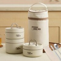 Hộp cơm văn phòng, Hộp cơm giữ nhiệt LUNCH BOX, thiết kế 3 ngăn riêng biệt kèm ruột inox 304