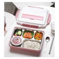 Hộp cơm văn phòng inox 304- 5 ngăn giữ nhiệt nắp đậy chống tràn tặng kèm đũa thìa inox, có giá để điện thoại