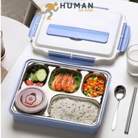 Hộp cơm văn phòng khay inox 5 ngăn có bát để canh bọc nhựa cao cấp