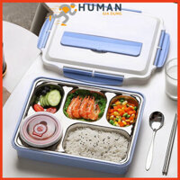 Hộp cơm văn phòng khay inox 5 ngăn có bát để canh bọc nhựa cao cấp