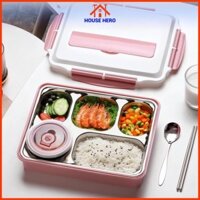 Hộp cơm văn phòng khay inox 5 ngăn có bát để canh bọc nhựa cao cấp