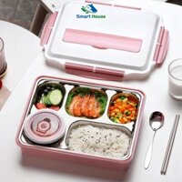Hộp cơm văn phòng khay inox 5 ngăn có bát để canh bọc nhựa cao cấp