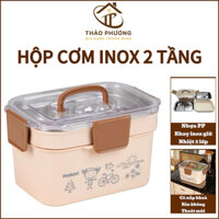 Hộp Cơm Vuông Inox HOKORI Nhựa VIỆT NHẬT Cao Cấp  3 Tầng 4 Ngăn, 2 Lớp Giữ Nhiệt - 6566