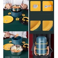 Hộp Cơm/Camen Cao Cấp Healthy Life Lõi Inox 3 Tầng