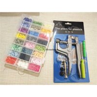 Hộp cúc dập nhựa 24 màu 360 bộ cỡ T3 kèm bộ kìm bấm cúc tiện lợi [MỚI VỀ]