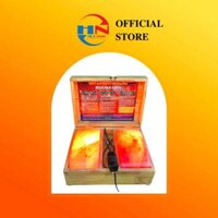 Hộp Đá Muối Himalaya 2 Viên Mặt Cong Massage Chân (Gỗ Thông Nguyên Khối)