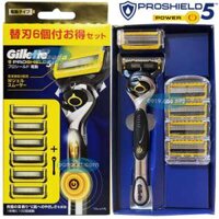 Hộp dao cạo râu 5 lưỡi Gillette Proshield5 Power (1 tay cầm xoay chiều sử dụng pin và 6 đầu cạo 5+1)