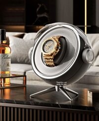 Hộp Để Đồng Hồ Cơ Tự Động Xoay 1 Ngăn Có Đèn LED Nắp Tròn Acrylic Trong Suốt [Màu Đen] - CT1D