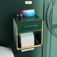 Hộp để giấy vệ sinh PENZI chống thấm nước, treo tường bằng miếng dán, nhựa PP, có ngăn kéo chứa đồ