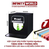 Hộp đèn chụp ảnh sản phẩm chuyên nghiệp TIANRUI 40x40cm (Đã gồm 2 LED Và bộ điều chỉnh độ sáng) (Tặng kèm 7 phông nền)