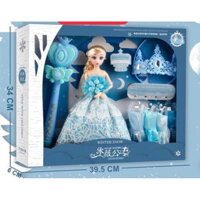 Hộp đồ chơi búp bê Elsa có cây phép thuật , vương miện , lâu đài Elsa 125- có sẵn