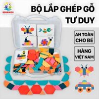 Hộp Đồ Chơi Ghép Hình Miếng Gỗ 3D Nhiều Màu Sắc Cho Bé, Bộ Xếp Hình Khối Gỗ Hàng Việt Nam An Toàn