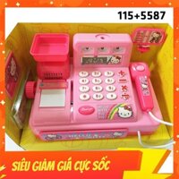 Hộp đồ chơi mô hình máy tính tiền siêu thị HelloKitty quét thẻ có nhạc tiếng bíp mở ngăn tủ kéo giấy