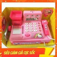 Hộp đồ chơi mô hình máy tính tiền siêu thị đi chợ Hello Kitty màu quét thẻ hiệu ứng nhạc tiếng bíp, mở ngăn tủ,kéo giấy