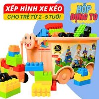 Hộp Đồ Chơi Xếp Hình Nhựa Dẻo Cỡ Lớn Nhiều Chi Tiết Kèm Hộp Đựng Có Bánh Xe Kéo Cho Bé