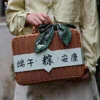 Hộp đóng gói quà tặng tay cầm PETPALACE, Hộp lưu trữ mây thanh lịch cổ điển, Giỏ bánh mì ăn nhẹ Di động Tinh tế có khóa Túi xách dệt Lễ hội thuyền rồng