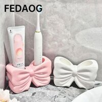 Hộp đựng bàn chải đánh răng nơ FEDAOG, Giá đựng kem đánh răng sáng tạo bằng gốm sứ, Hộp đựng phòng tắm màu trắng hồng bền bỉ