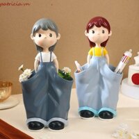 Hộp đựng bàn chải HTGHTG, Hộp đựng bút yếm cao bồi đa chức năng, Hộp đựng bút để bàn dễ thương bằng nhựa có tóc ngắn cho bé gái Hộp đựng bút văn phòng