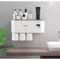 Hộp Đựng Bàn Chải Và Nhả Kem Đánh Răng Tự Động Tặng Kèm  Cốc Hút Từ -Kệ Để Đồ Nhà Tắm Dán Tường Tiện Lợi- Hàng Chính Hãng MINIIN - 3 Cốc