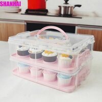 Hộp đựng bánh Cupcake SHANHAI, hình chữ nhật có nắp và tay cầm Hộp đựng bánh Cupcake, Hộp đựng bánh Cupcake 24 lưới Hộp đựng bánh Cupcake 2 tầng trong suốt Bánh Muffin