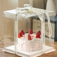 Hộp Đựng Bánh Kem SET 5 Hộp Mica Gato Sinh Nhật 12 Inches Hình Vuông Đáy 34x34 CM 1 3 Tầng Trang Trí Bánh Trong Suốt