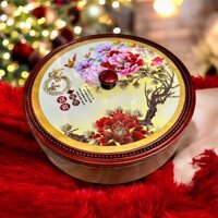 Hộp đựng bánh kẹo Tết 3D 2025, khay đựng mứt Tết giả gỗ in 3d họa tiết Hoa Đào, Hoa Sen nổi bật