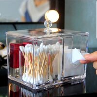 Hộp Đựng Bông Tẩy Trang, Tăm Bông 4 Ngăn Trong Suốt Tiện Lợi