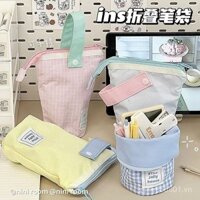 Hộp đựng bút cao cấp phong cách Ins cho học sinh, hộp văn phòng phẩm kẻ caro dễ thương cho bé gái, học sinh trung học cơ sở, túi đựng bút