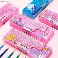 Hộp đựng bút chì cát lún SIOOKIRU, Hộp văn phòng phẩm hoạt hình dung tích lớn, Hộp bút nàng tiên cá màu hồng sáng tạo Đồ dùng học tập