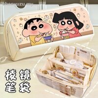 Hộp đựng bút chì Crayon Shin-chan, hộp bút chì hoạt hình cao cấp dành cho học sinh trung học cơ sở và bé gái, dung lượng lớn