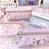 Hộp đựng bút chì hai lớp có khóa kéo kiểu Nhật mới Kuromi Star Cinnamoroll cho học sinh tiểu học và trung học, túi lưu trữ lớn cho bé gái