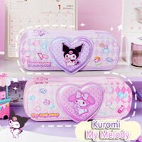 Hộp đựng bút chì hai lớp Sanrio Kuromi Melody PU Dung tích lớn Văn phòng phẩm Túi đựng bút Hộp văn phòng phẩm