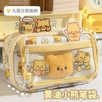 Hộp đựng bút chì hình gấu hoạt hình dễ thương Hộp văn phòng phẩm có giá trị cao Dung tích lớn Hộp đựng bút chì học sinh nhiều lớp Nhật Bản