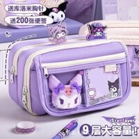 Hộp đựng bút chì Kuromi 2024 Học sinh tiểu học Hộp văn phòng phẩm dung tích lớn cho bé gái Hộp đựng bút chì 9 lớp trong suốt có giá trị cao Hộp văn phòng phẩm 0217