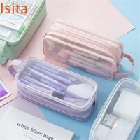 Hộp đựng bút chì lưới ISITAFTB, Hộp đựng văn phòng phẩm hai ngăn lưới lớn, Túi đựng mỹ phẩm có khóa kéo trong suốt Túi đựng bút chì nhiều màu dành cho doanh nghiệp văn phòng