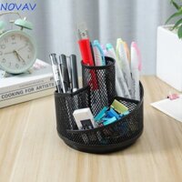 Hộp đựng bút chì NOVAVIBE, Hộp đựng bút xoay lưới kim loại màu đen, Đồ dùng văn phòng Xoay 360 độ đa chức năng Hộp đựng máy tính để bàn tiện lợi Tiết kiệm không gian