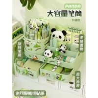 Hộp đựng bút hình gấu trúc xanh cho học sinh tiểu học, tổ chức bàn làm việc dung lượng lớn, hộp bút xoay cho bé trai và bé gái, hộp bút đa chức năng sáng tạo cho trẻ em, tổ chức bàn làm việc cho bé trai và bé gái