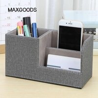 Hộp đựng bút MAXGOODS, Hộp đựng văn phòng phẩm Hộp đựng cọ trang điểm 3 lưới, Hộp đựng bút sắp xếp máy tính để bàn bằng da chất lượng cao