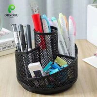 Hộp đựng bút xoay ORNOOU, Hộp đựng bút chì màu đen xoay 360 độ, Đồ dùng văn phòng Lưới kim loại Đa chức năng Máy tính để bàn tiện lợi tại nhà