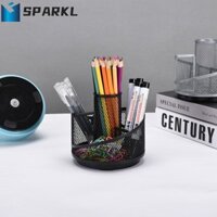 Hộp đựng bút xoay SPARKL, Hộp đựng bút chì lưới kim loại xoay tự do 360 độ, Hộp đựng máy tính để bàn màu đen tiện lợi đa chức năng bền bỉ tại nhà