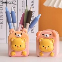 Hộp đựng bút ZONGGJZ, Đồ trang trí thủ công Hộp đựng bút gấu bơ bằng nhựa, Phim hoạt hình đa chức năng Dung tích lớn Văn phòng phẩm Tổ chức Văn phòng tại nhà