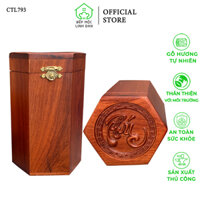 Hộp Đựng Chè Bằng Gỗ Hương HAHANCO Chạm Khắc Nổi Chữ Phúc CTL793
