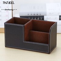Hộp đựng cọ trang điểm TKZIEEL, Hộp đựng bút da để bàn, Nồi cọ lưu trữ văn phòng phẩm 3 lưới chất lượng cao
