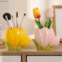 Hộp đựng cọ trang điểm SIOOKIRU, Hộp đựng bút hoa Tulip dễ thương thẩm mỹ, Ins Style Retro Gốm công suất lớn Kệ văn phòng phẩm dành cho sinh viên