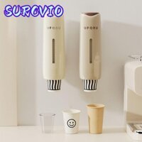 Hộp đựng cốc giấy SURCVIO, Máy vắt cốc tự động bằng nhựa, Giá đỡ treo tường không đục lỗ chống bụi Văn phòng tại nhà
