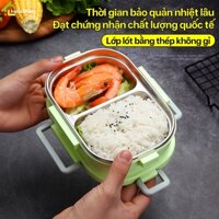 Hộp đựng cơm 2 ngăn BUNA, hộp đựng cơm sử dụng chất liệu thép không gỉ, hộp đựng cơm chống tràn