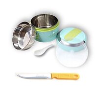 Hộp đựng cơm 2 ngăn inox giữ nhiệt có nắp đậy 2 lớp cao cấp (tặng dao bếp cán vàng)