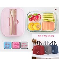 Hộp Đựng Cơm 3 Ngăn Thủy Tinh Tặng Kèm Túi Lunch Bag Giữ Nhiệt Cao Cấp