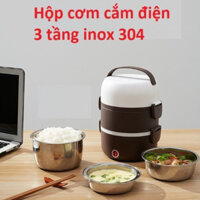 Hộp Đựng Cơm 3 Tầng Hâm Nóng, Cặp Lồng Cơm Giữ Nhiệt - Hâm Nóng Thức Ăn Có Lõi inox Cao Cấp