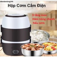 Hộp đựng cơm cắm điện giữ nhiệt 3 tầng inox 304 cao cấp giúp hâm nóng thức ăn tiện dụng HÀNG LOẠI 1